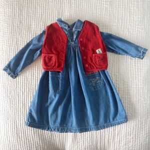 Galipette Denim Dog Walking Dress in Red Corduroy